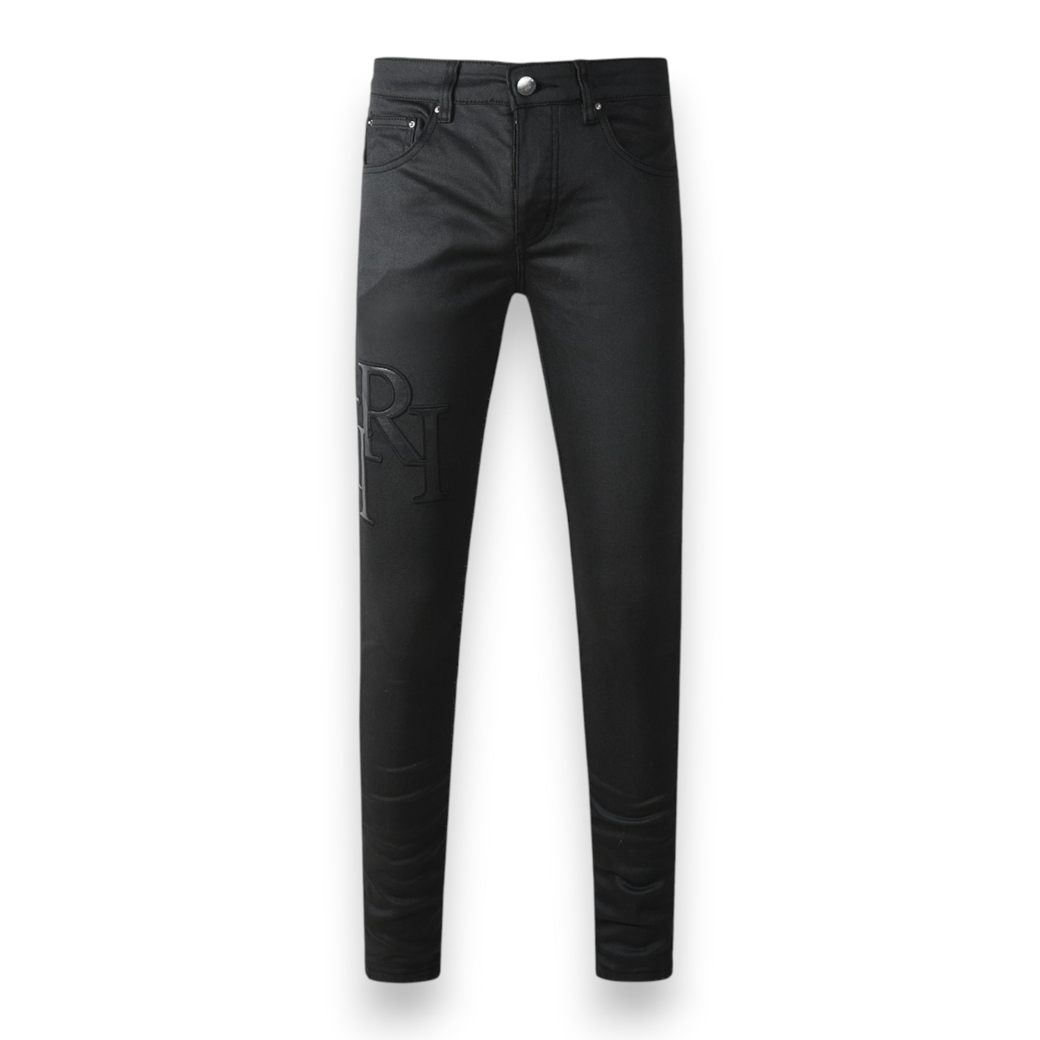 AMIRI WAXED STAGGERED LOGO SKINNY JEAN