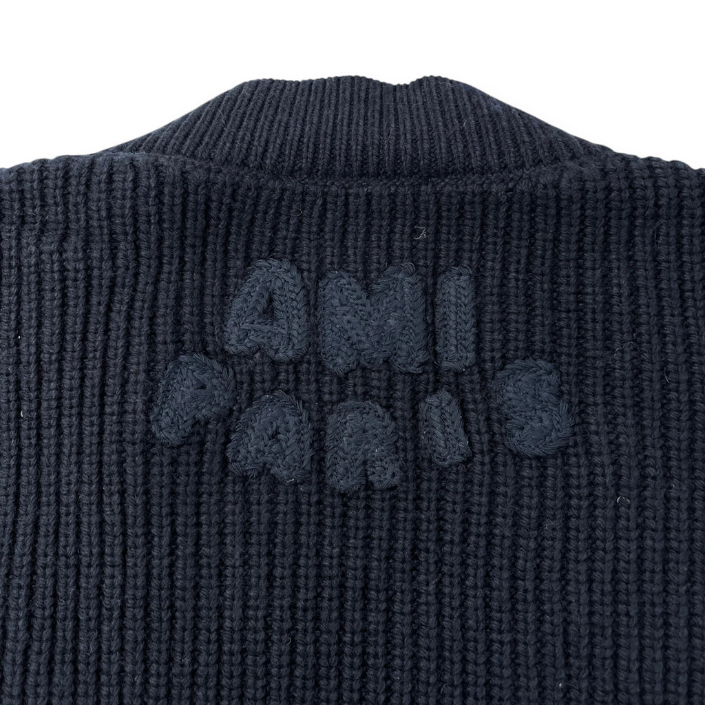 AMI PARIS RIBBED V-NECK SWEATER "Navy Blue'