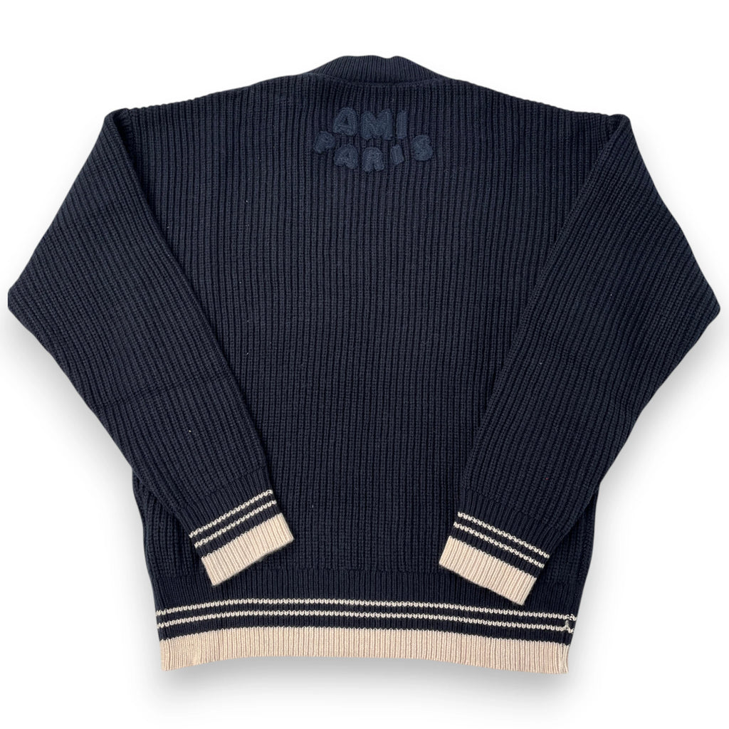 AMI PARIS RIBBED V-NECK SWEATER "Navy Blue'