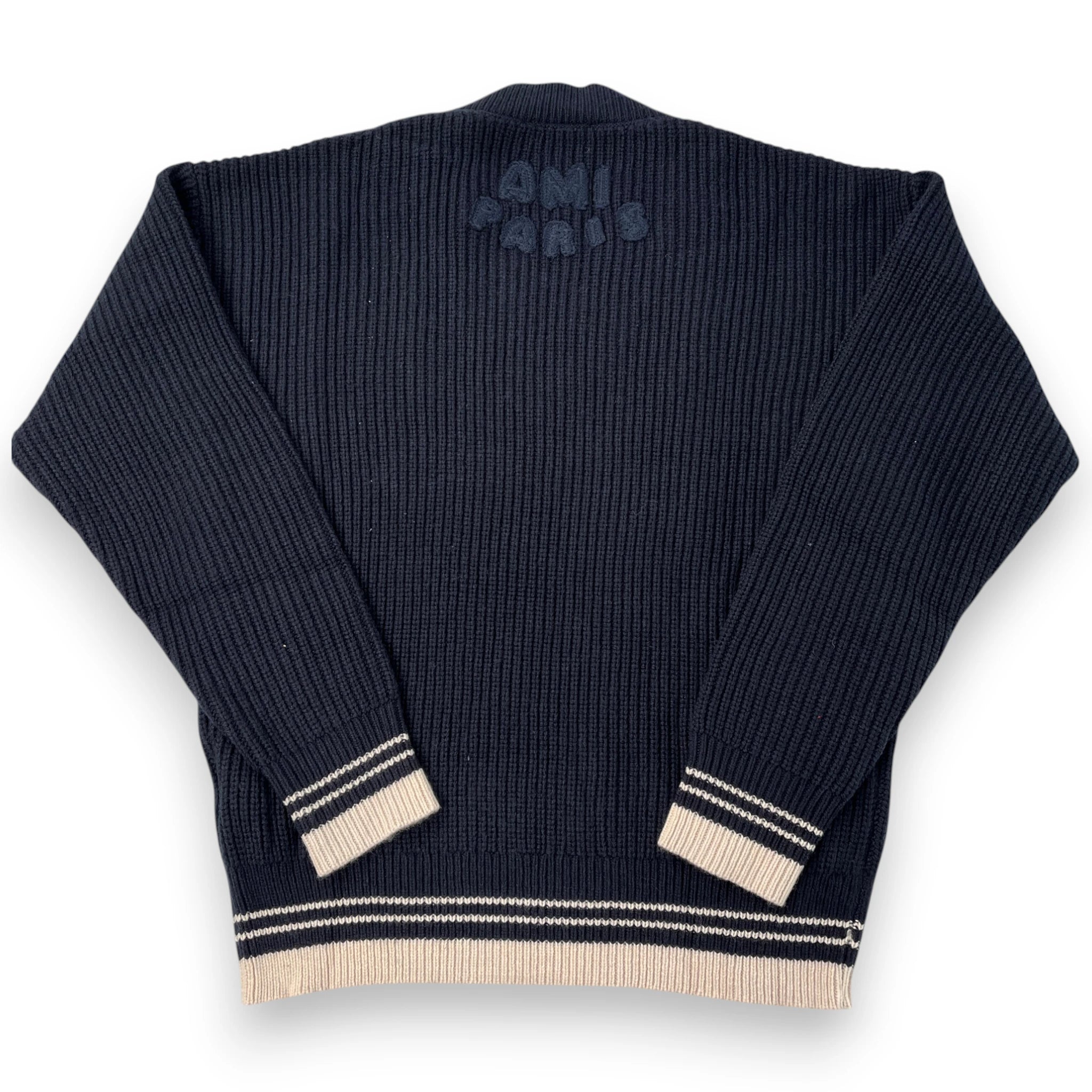 AMI PARIS RIBBED V-NECK SWEATER "Navy Blue'