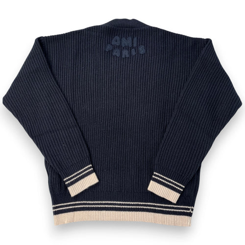 AMI PARIS RIBBED V-NECK SWEATER "Navy Blue'