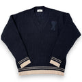 AMI PARIS RIBBED V-NECK SWEATER "Navy Blue'