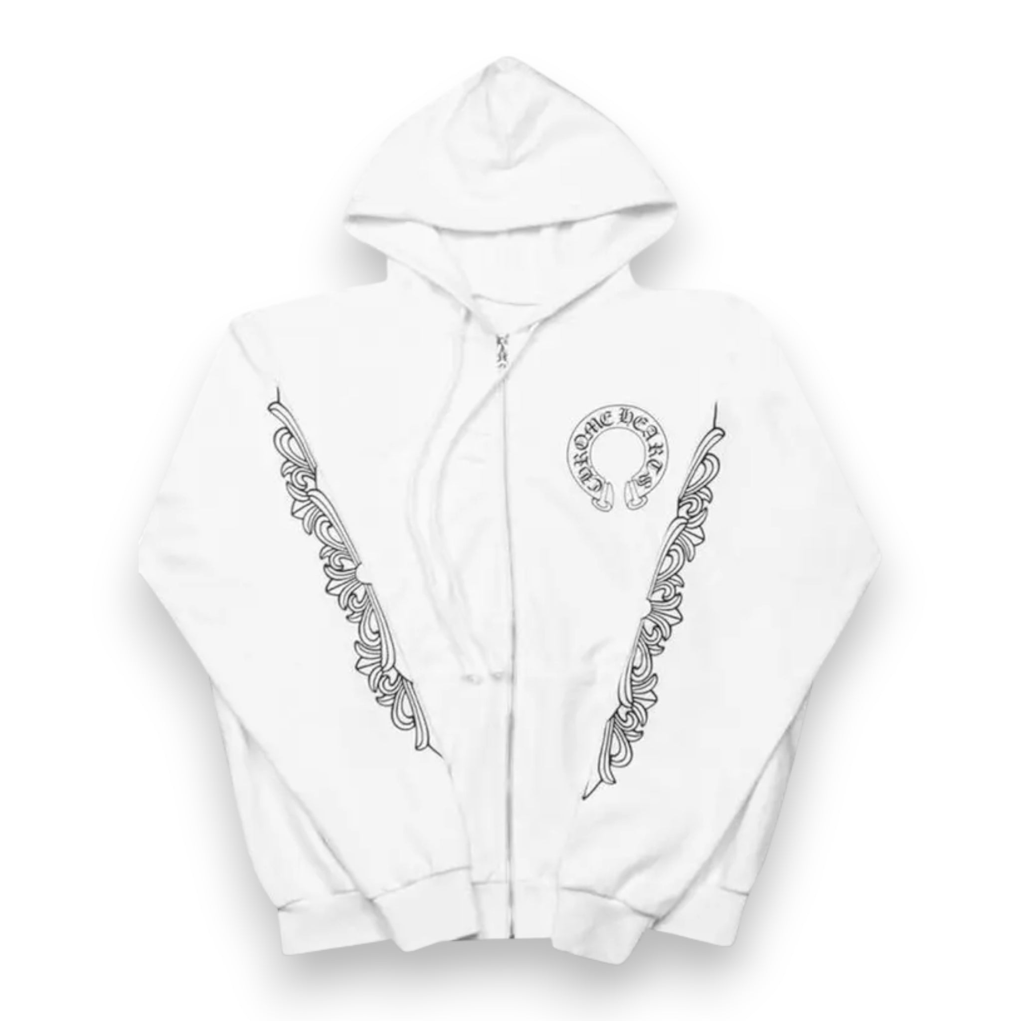 CHROME HEARTS FLORAL CROSS ZIP HOODIE 'White'