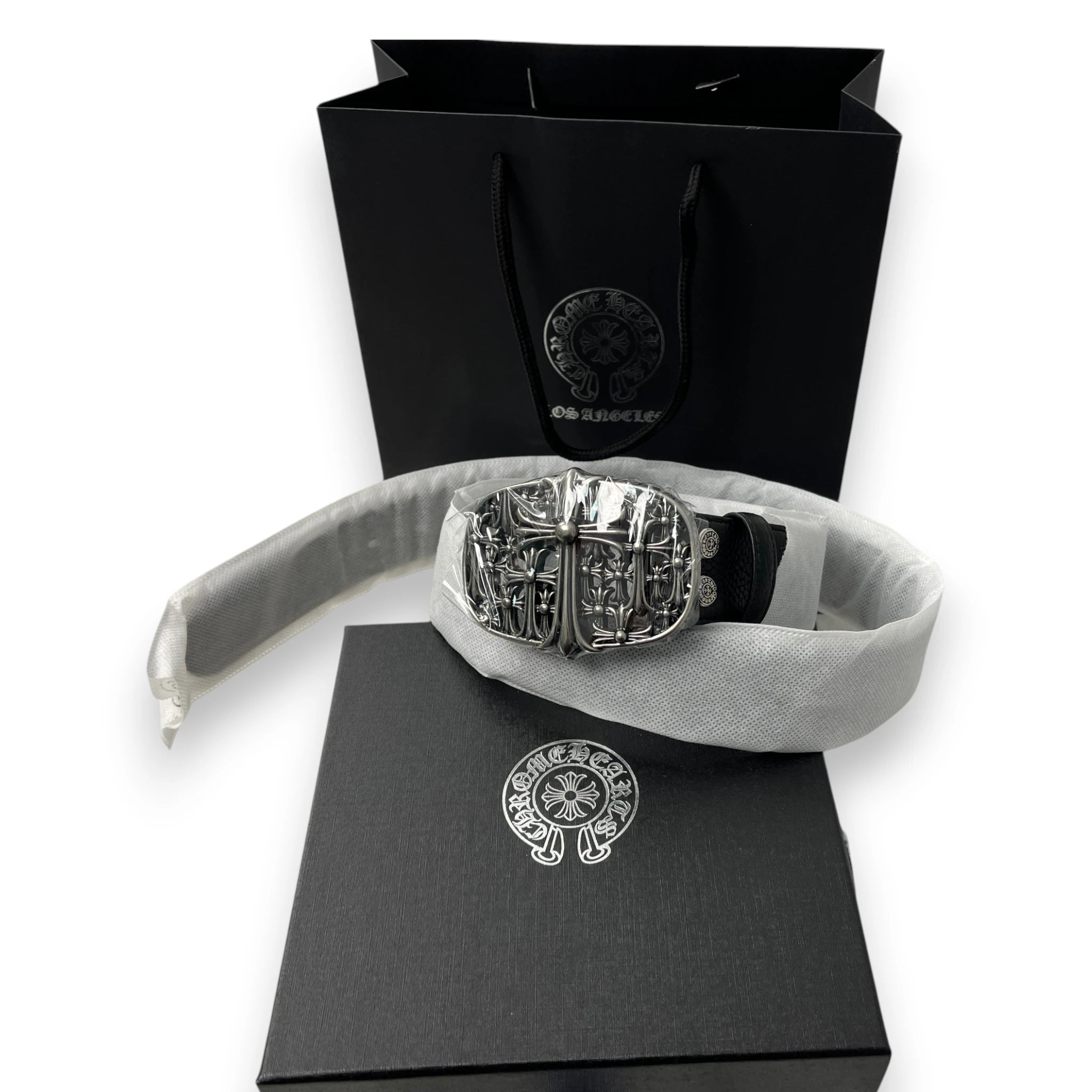 CHROME HEARTS CEMETERY CROSS BUCKLE BELT