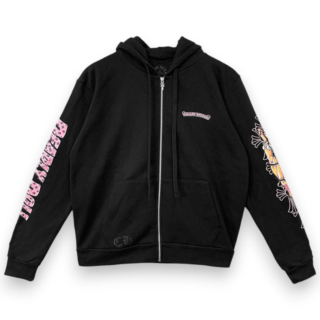 CHROME HEARTS x DEADLY DOLL PINK CROSS LOGO ZIP UP HOODIE