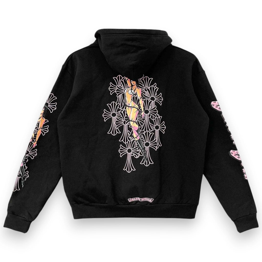 CHROME HEARTS x DEADLY DOLL PINK CROSS LOGO ZIP UP HOODIE