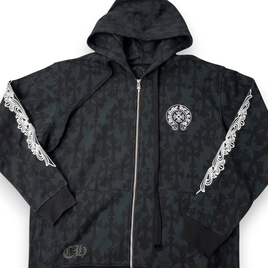CHROME HEARTS CEMETERY CROSS MONOGRAM ZIP-UP HOODIE