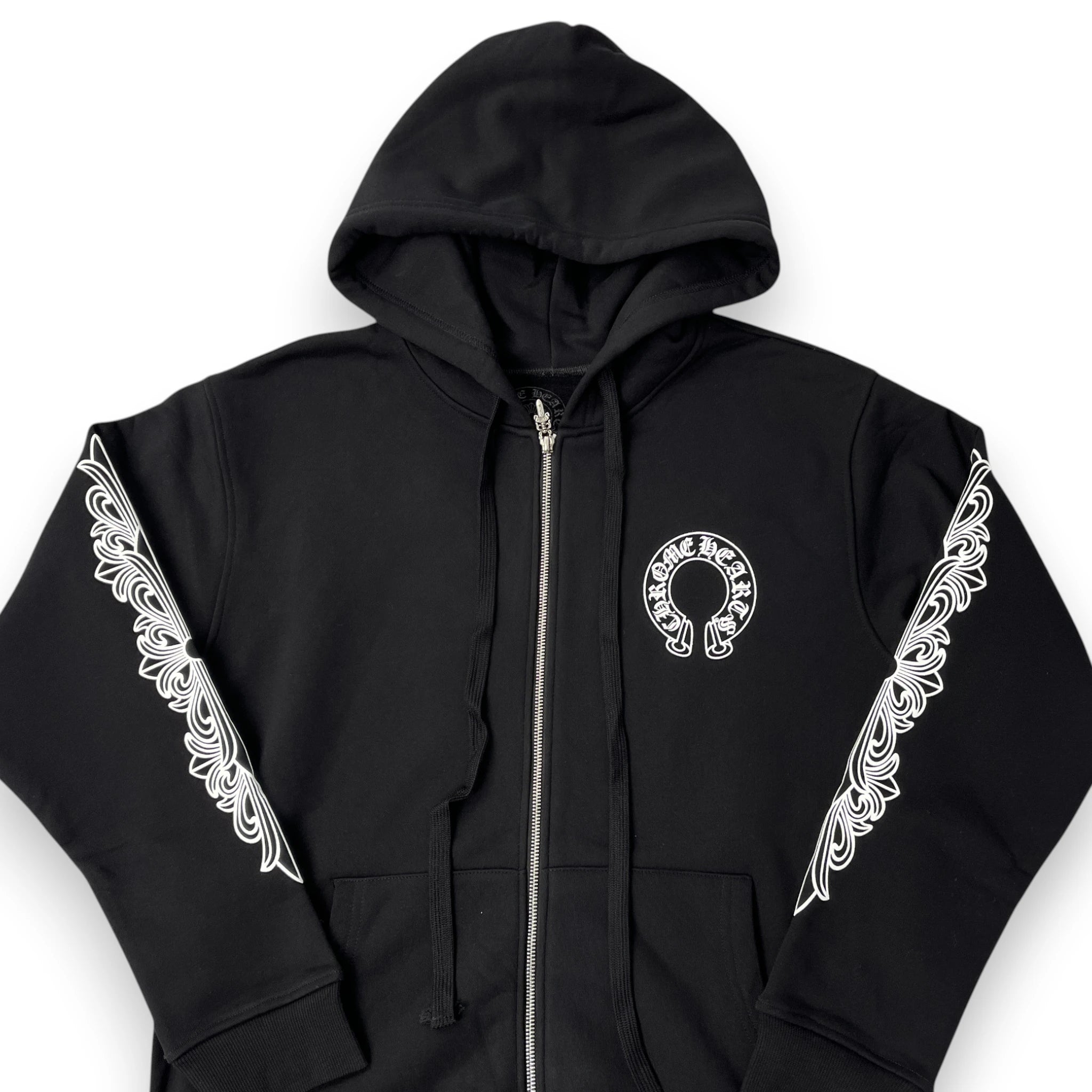 CHROME HEARTS HORSESHOE FLORAL CROSS SLEEVE ZIP-UP HOODIE