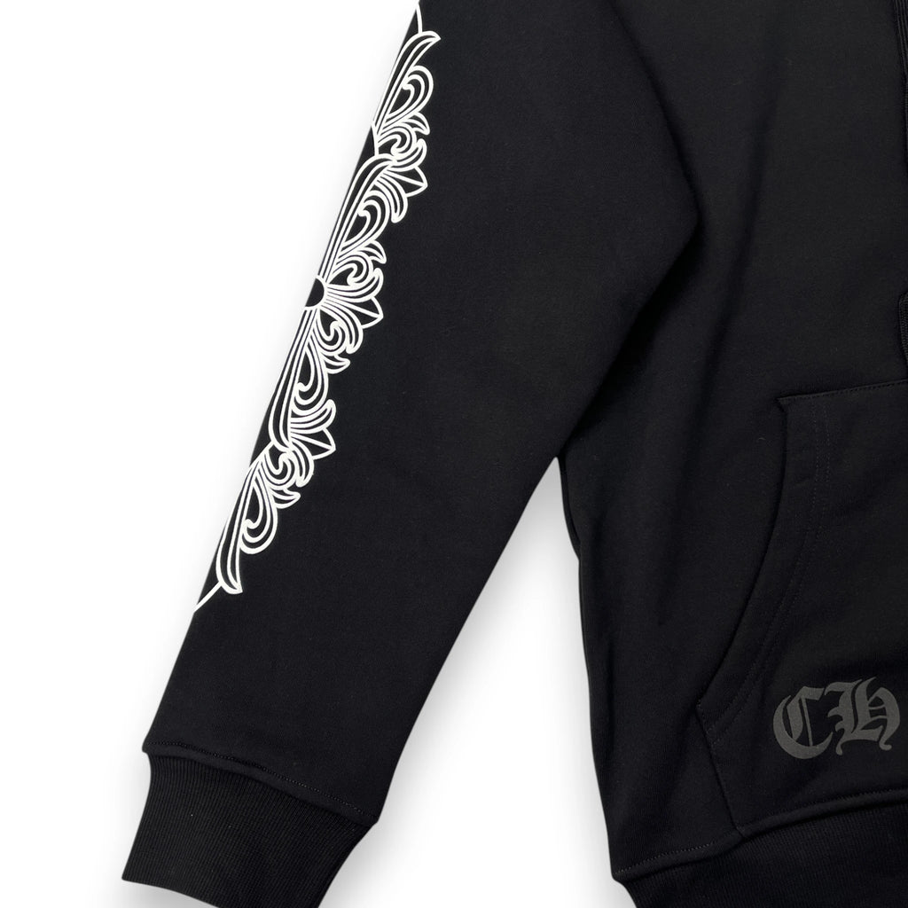 CHROME HEARTS HORSESHOE FLORAL CROSS SLEEVE ZIP-UP HOODIE