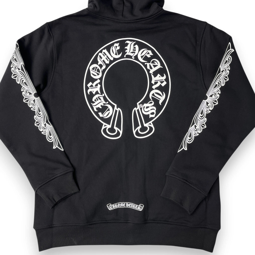 CHROME HEARTS HORSESHOE FLORAL CROSS SLEEVE ZIP-UP HOODIE