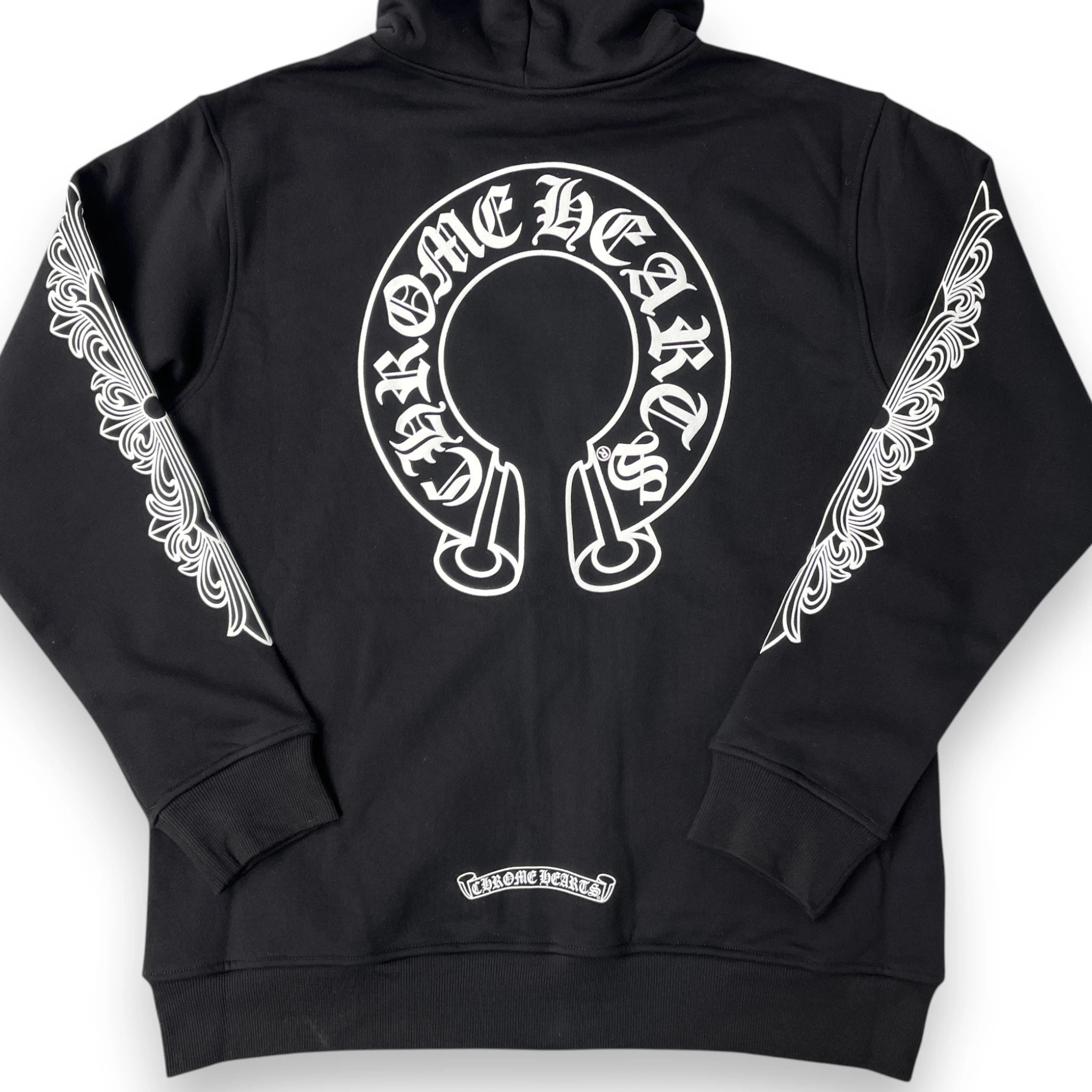 CHROME HEARTS HORSESHOE FLORAL CROSS SLEEVE ZIP-UP HOODIE