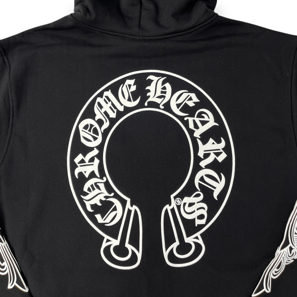 CHROME HEARTS HORSESHOE FLORAL CROSS SLEEVE ZIP-UP HOODIE