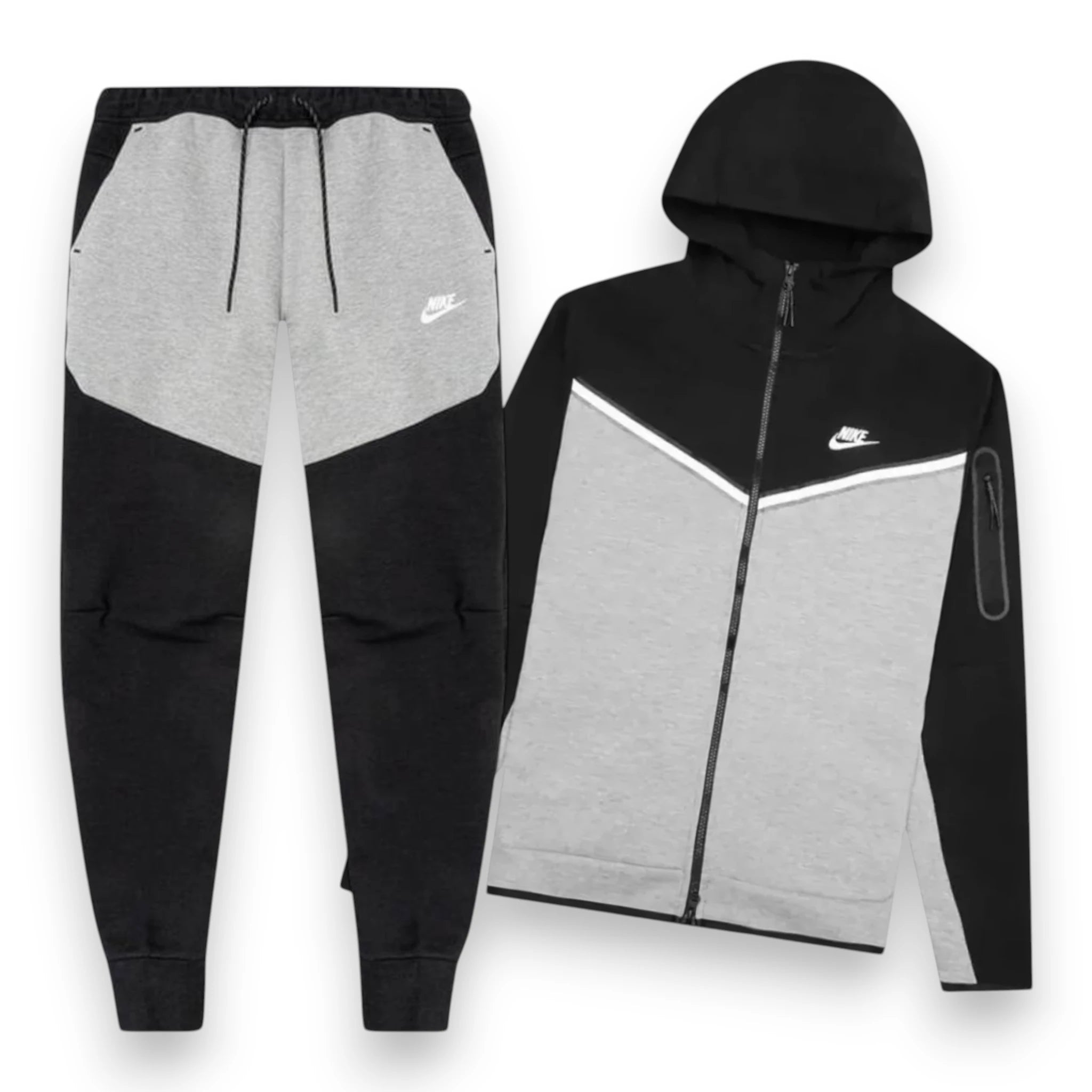 NIKE TECH FULL ZIP SET 'Black/Dark Grey Heather/White'