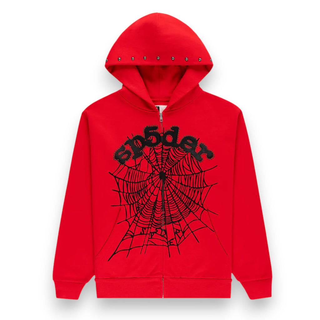 SP5DER OG WEB STUDDED ZIP HOODIE 'Red'