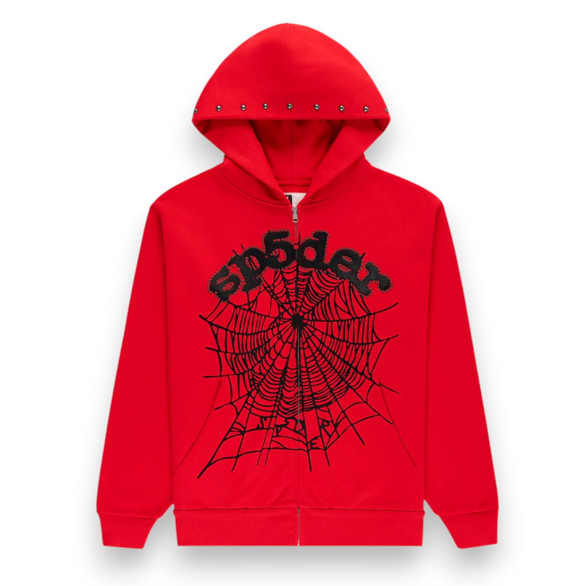 SP5DER OG WEB STUDDED ZIP HOODIE 'Red'