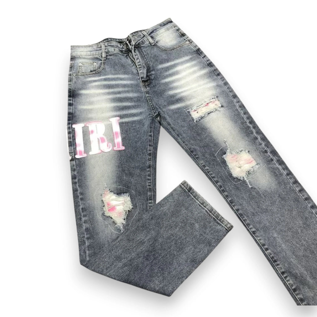 AMIRI LOGO DISTRESSED JEANS