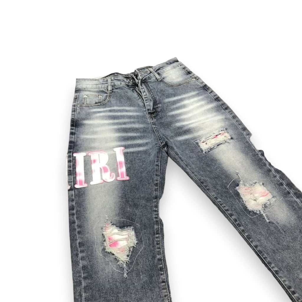 AMIRI LOGO DISTRESSED JEANS