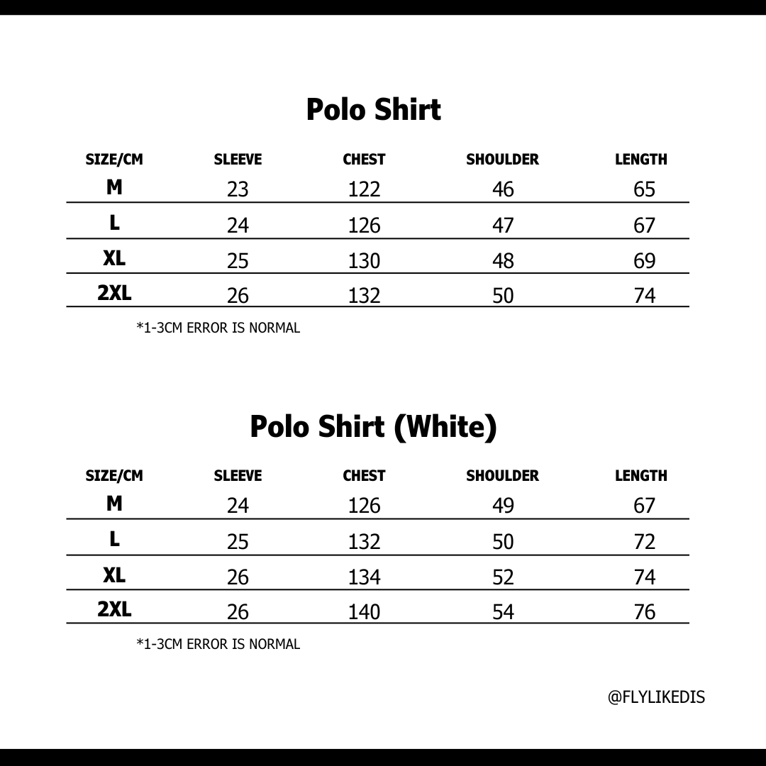 Size chart for ADIDAS x EDISON CHEN CROCHET POLO SHIRT