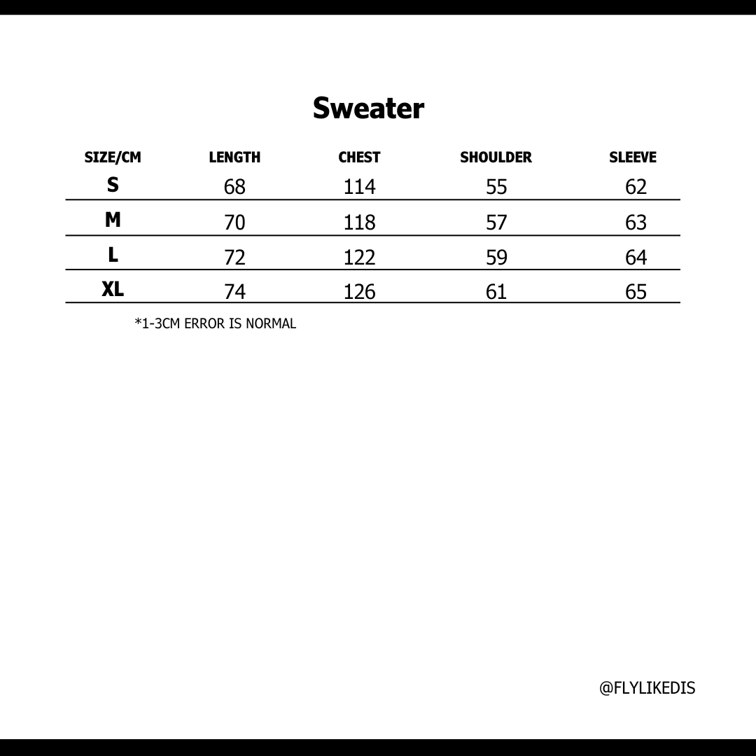 Size chart for BAPE COLLEGE LS