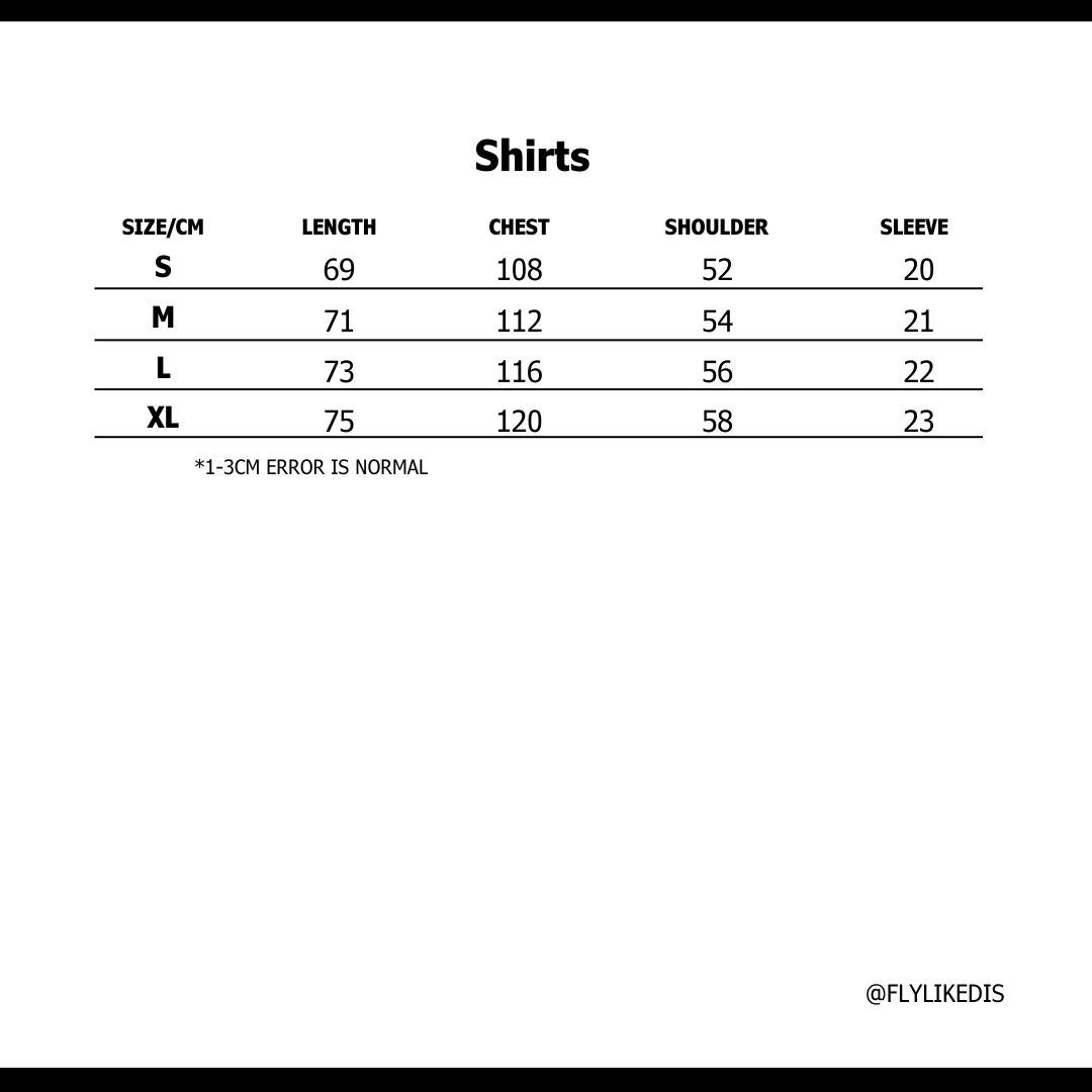 Size chart for BAPE CARP PHOTO