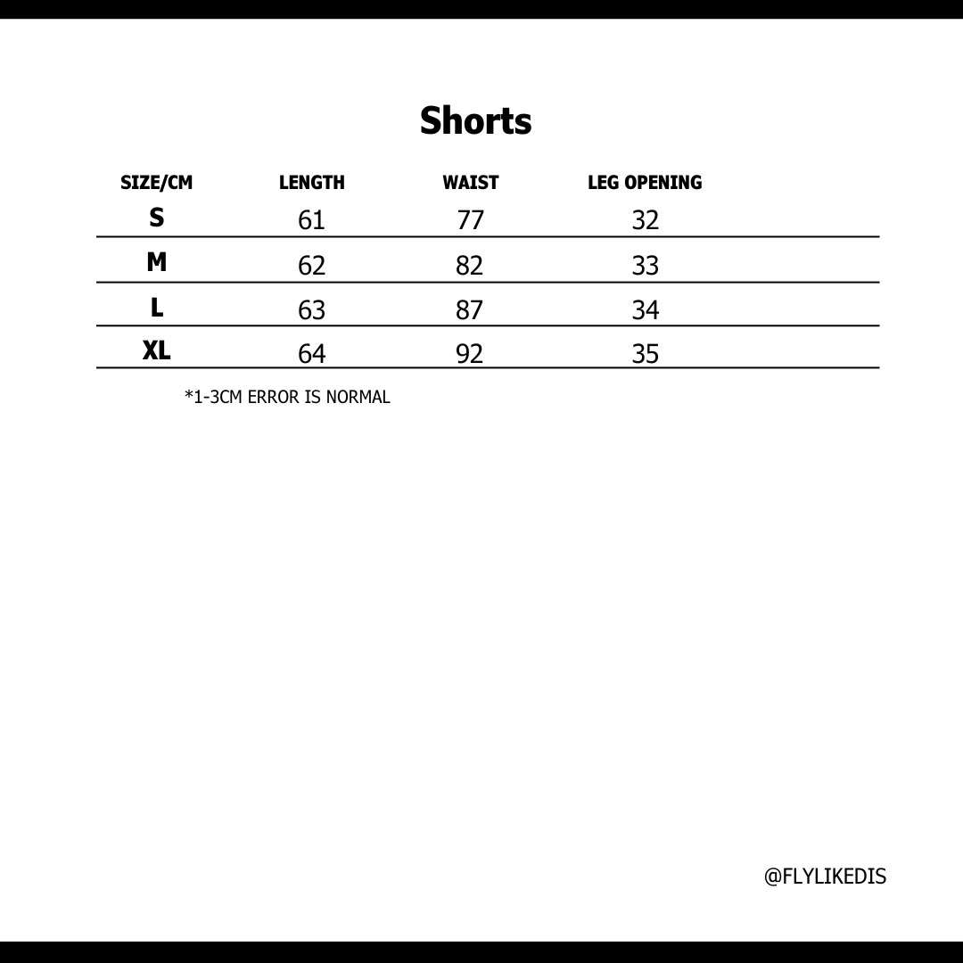 Size chart for BBC ICECREAM RUNNING DOG DENIM SHORTS