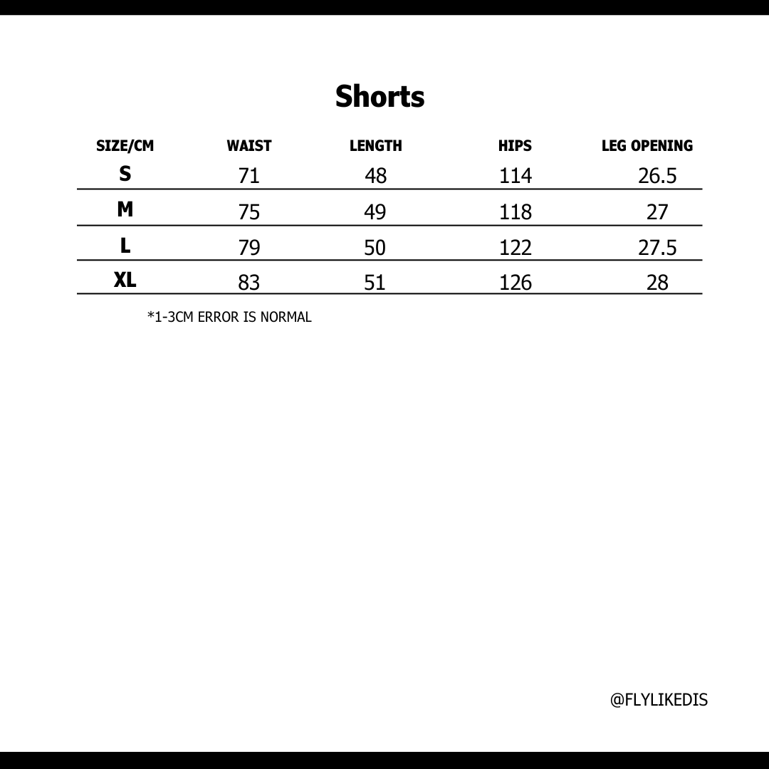 Size chart for BBC ICECREAM TEAM IC RUNNING DOG BASKETBALL SHORT