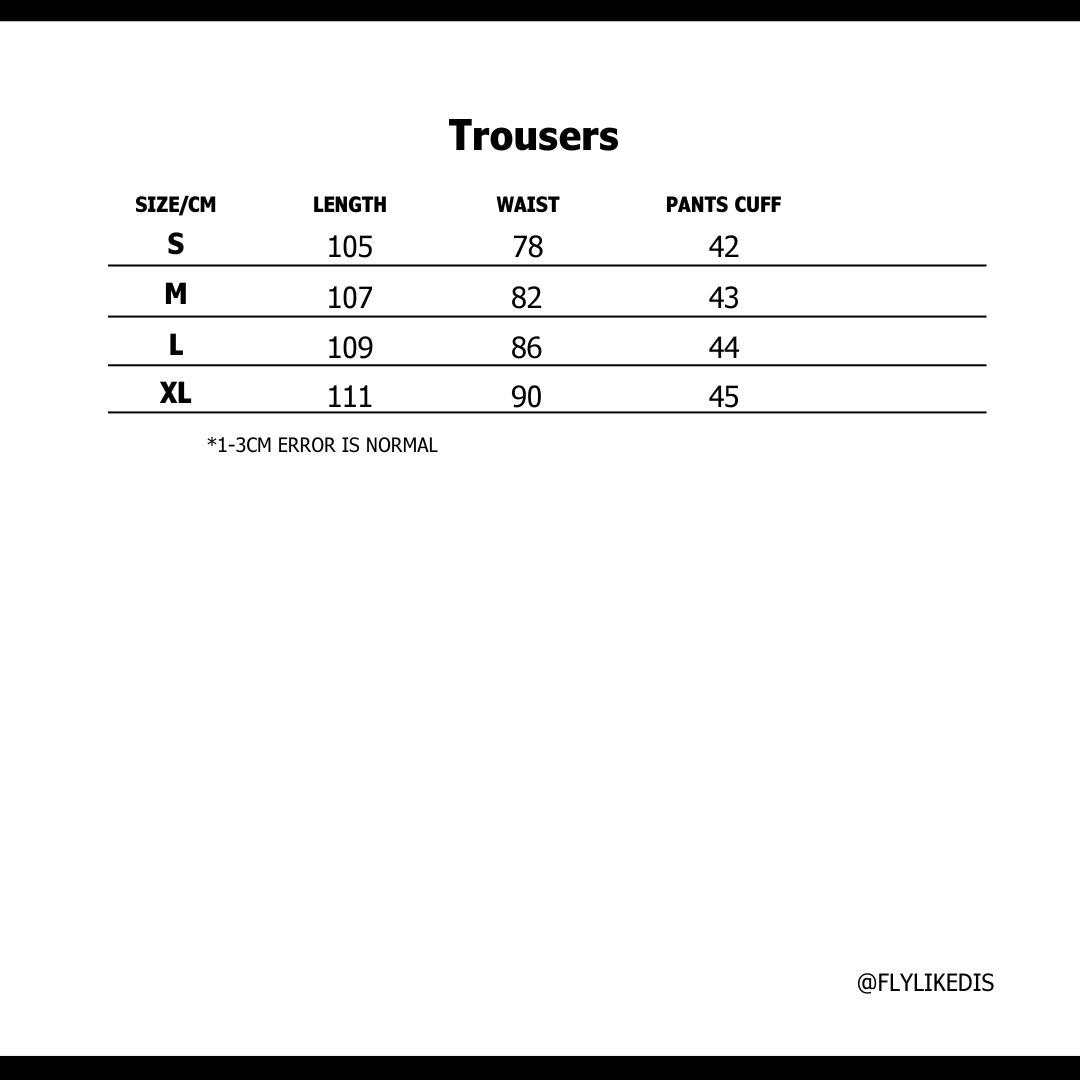 Size chart for BBC ICECREAM RUNNING DOG DOUBLE SCOOP DENIM PANTS