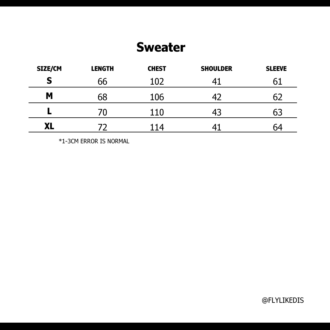 Size chart for CHROME HEARTS CROSS PATCH SWEATER