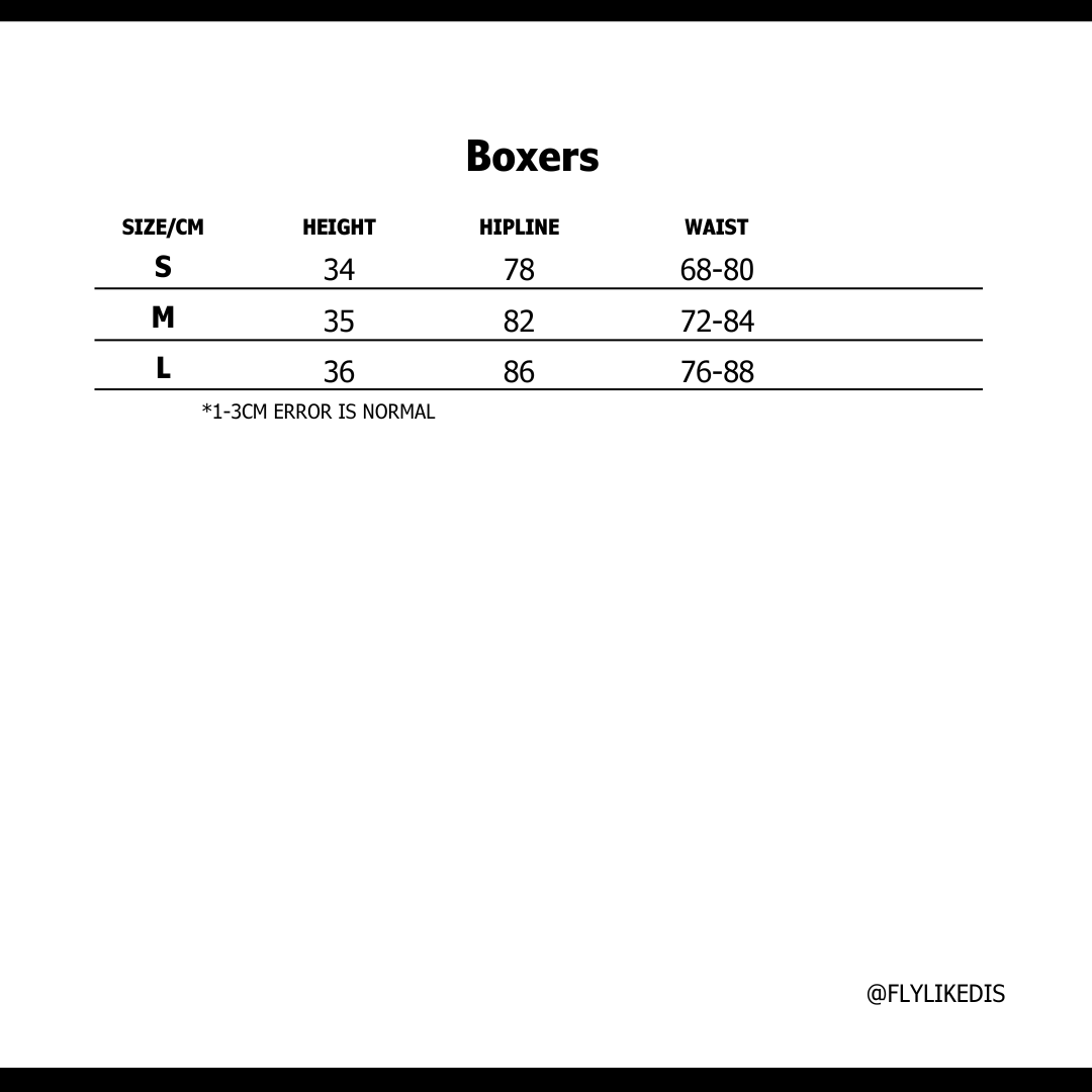Size chart for CORTEIZ BOXERS (3 PACK)