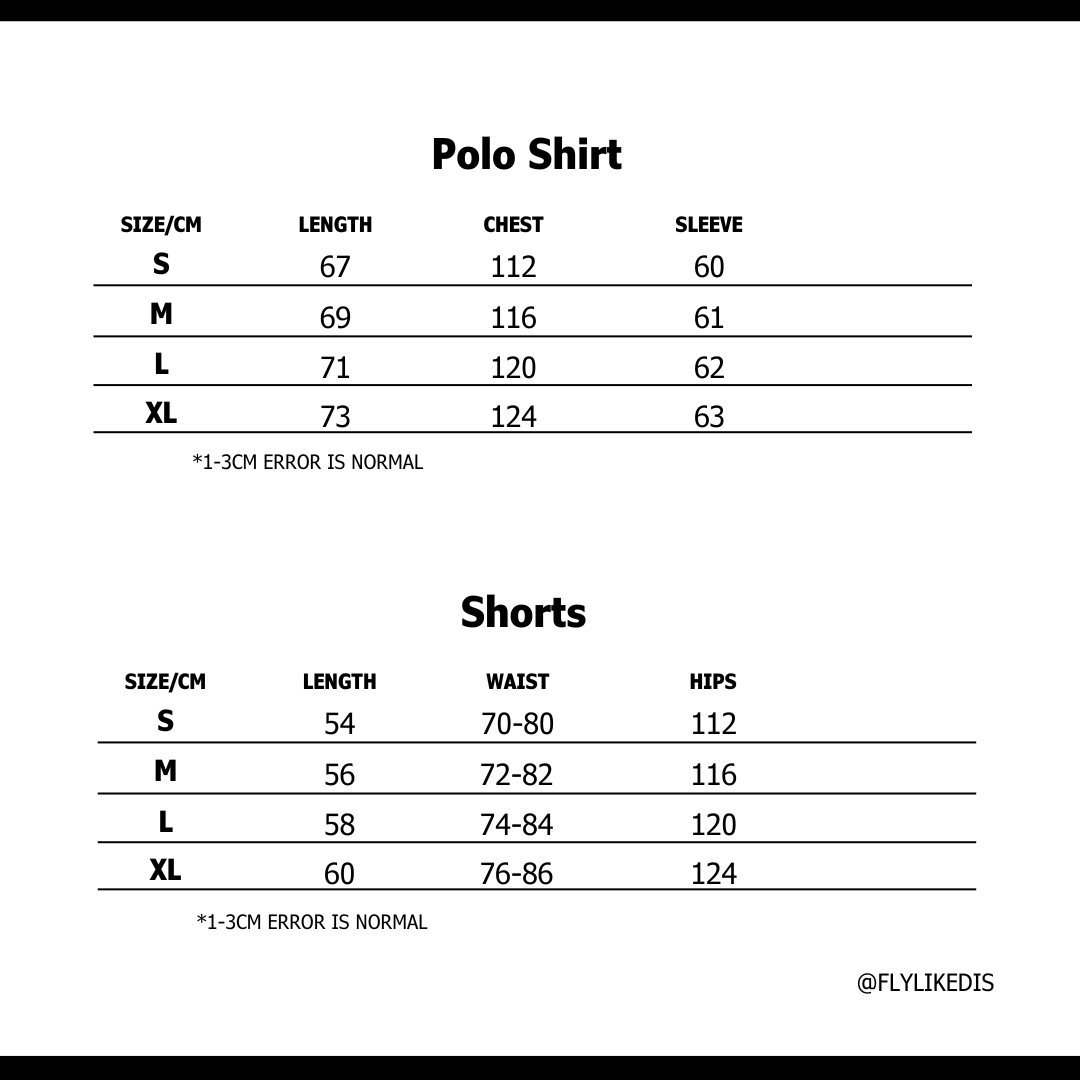 Size chart for CORTEIZ ISLAND PIQUE 'Black'