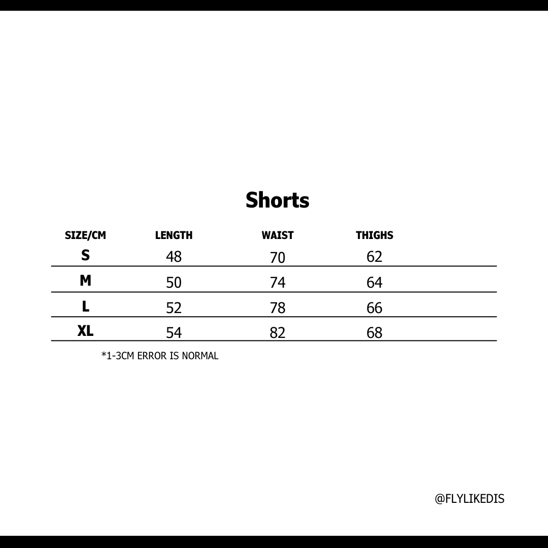 Size chart for THE COTTON WREATH SHORTS
