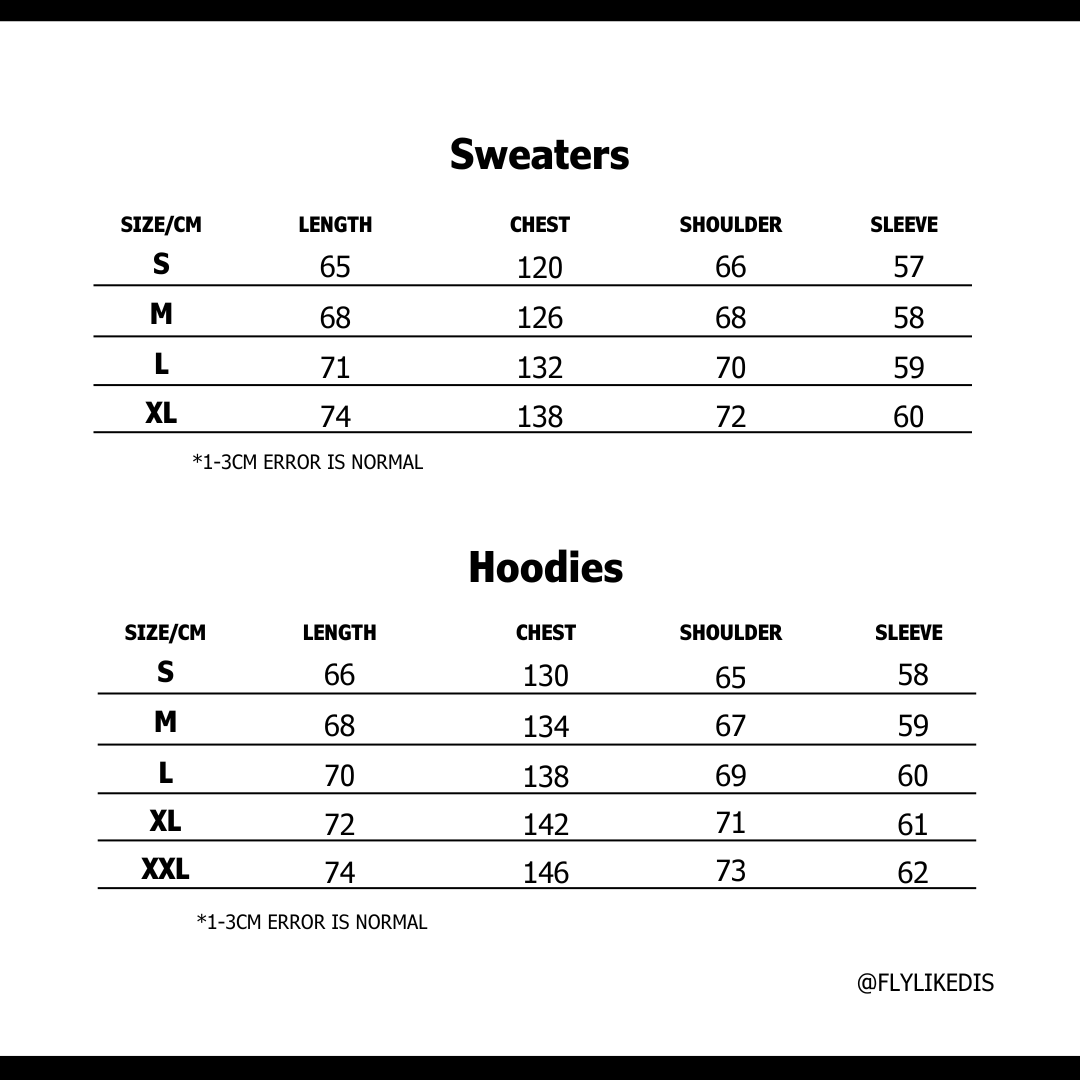 Size chart for ESSENTIALS CLASSIC HOODIE