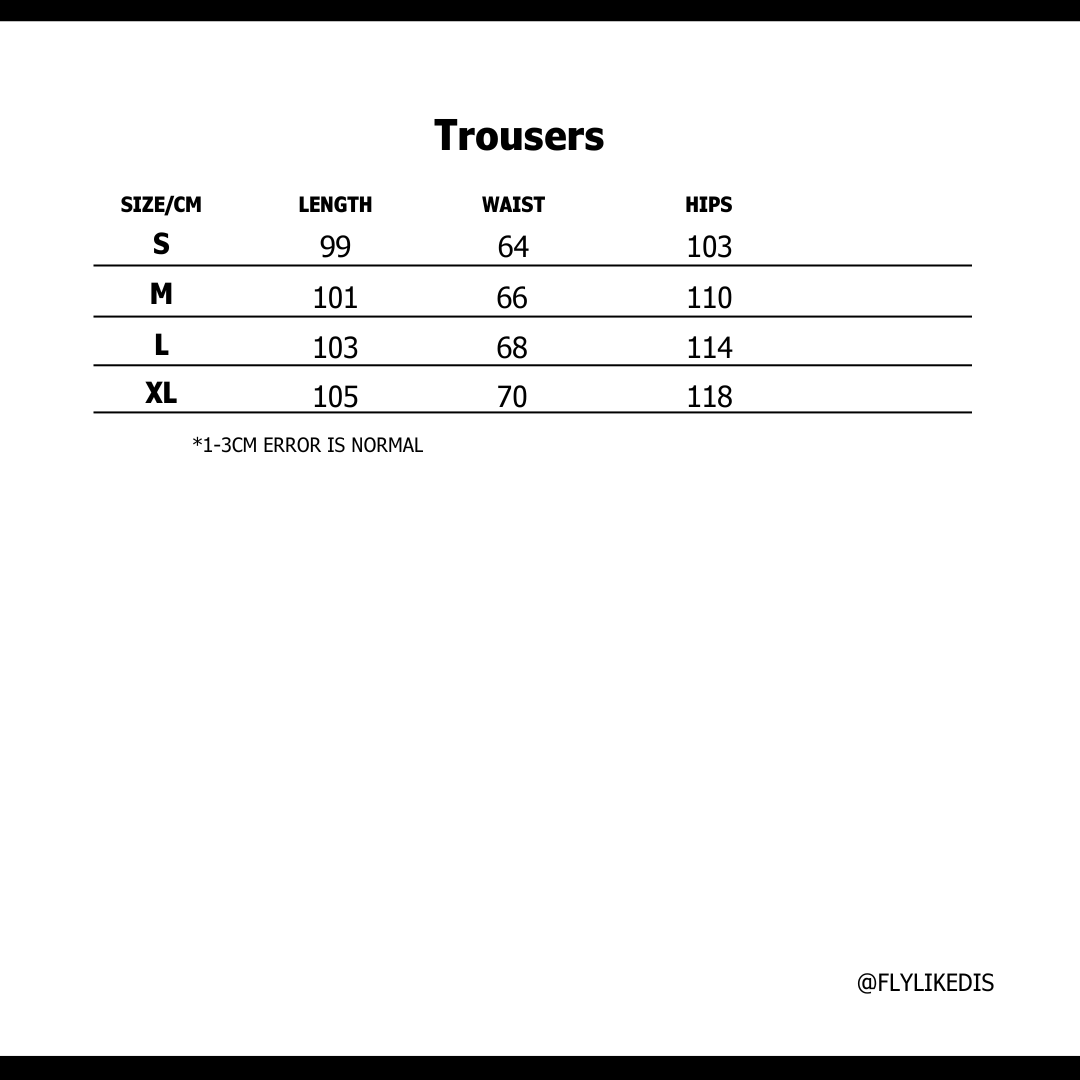 Size chart for GALLERY DEPT. GD FLARED SWEATPANT 'Grey'