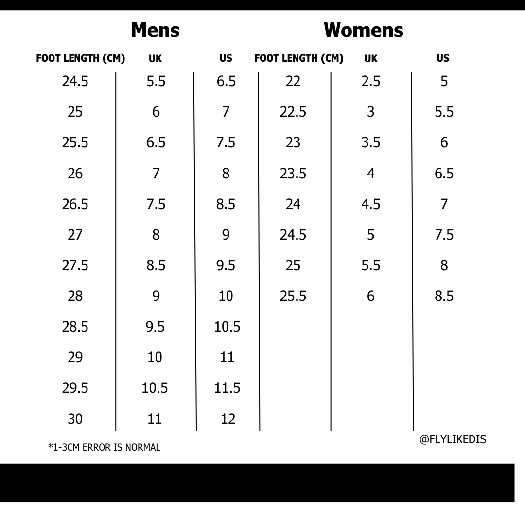 Size chart for NIKE AIR FORCE 1 '07