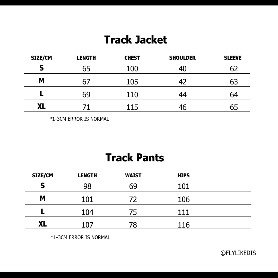 Size chart for PALM ANGELS CLASSIC TRACKSUIT