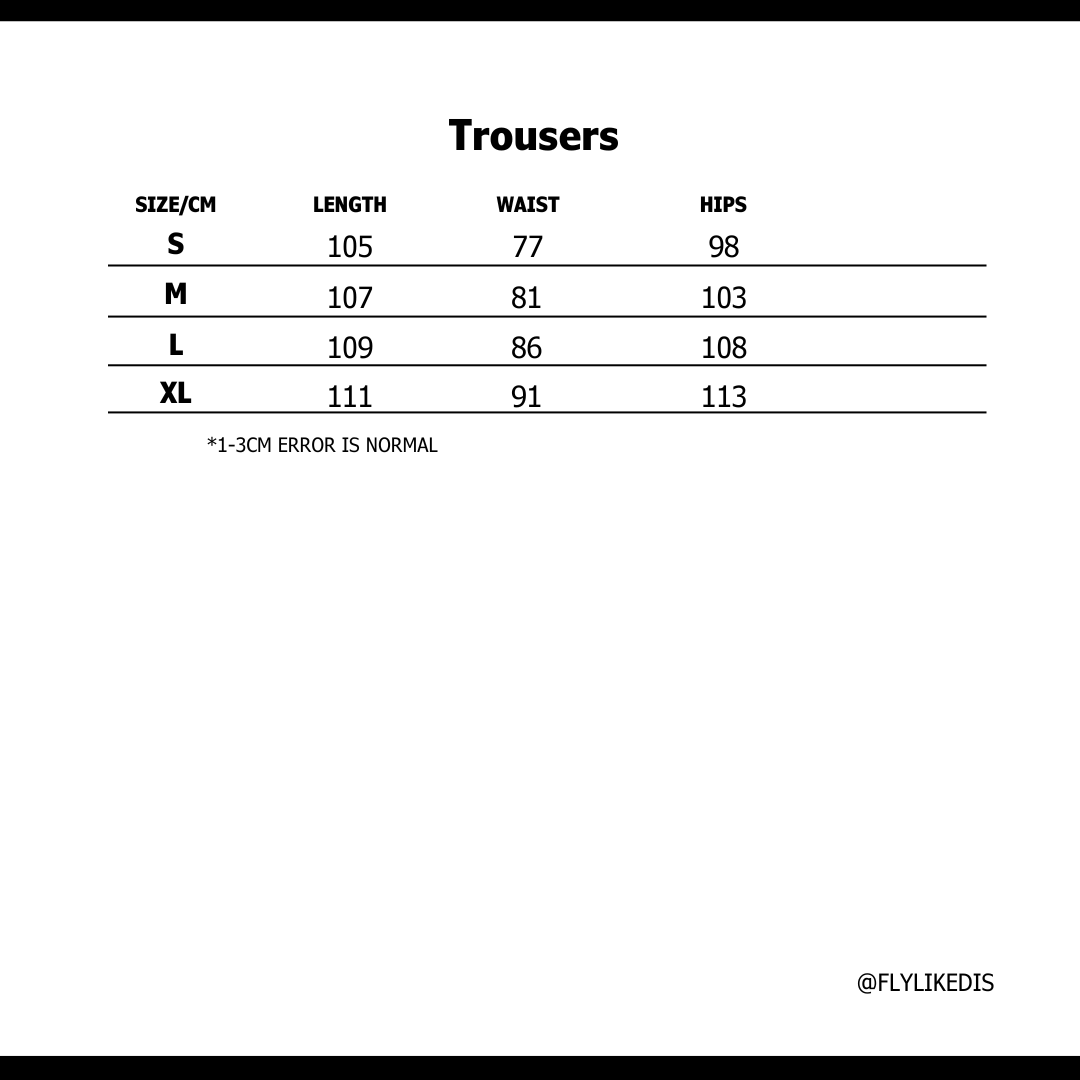 Size chart for PURPLE DENIM PANTS
