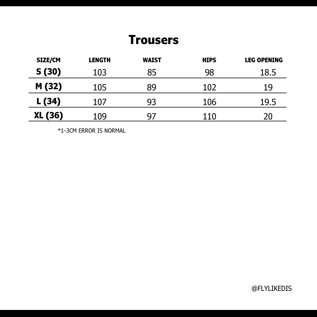 Size chart for SP5DER BELUGA DENIM