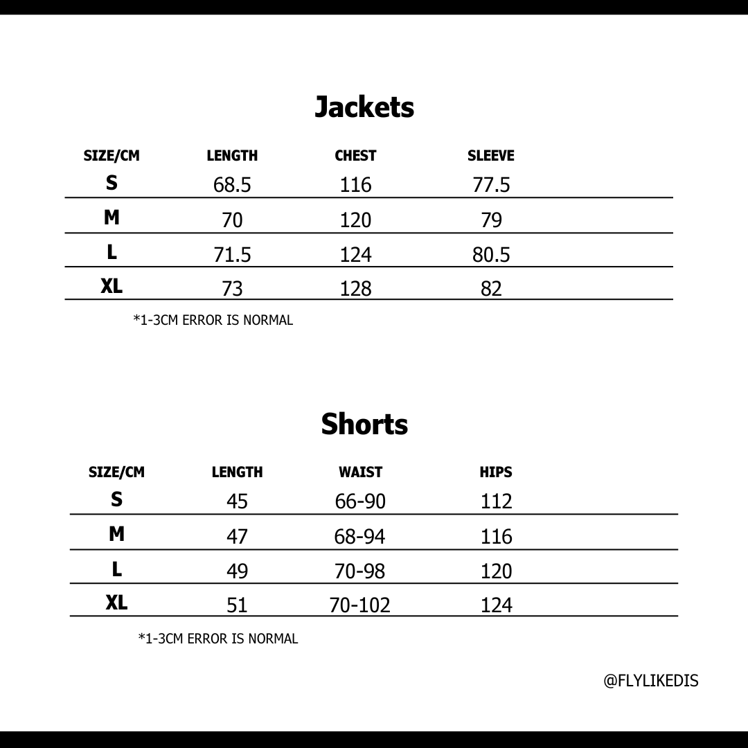 Size chart for SYNA WORLD VORTEX WOVEN TRACKSUIT